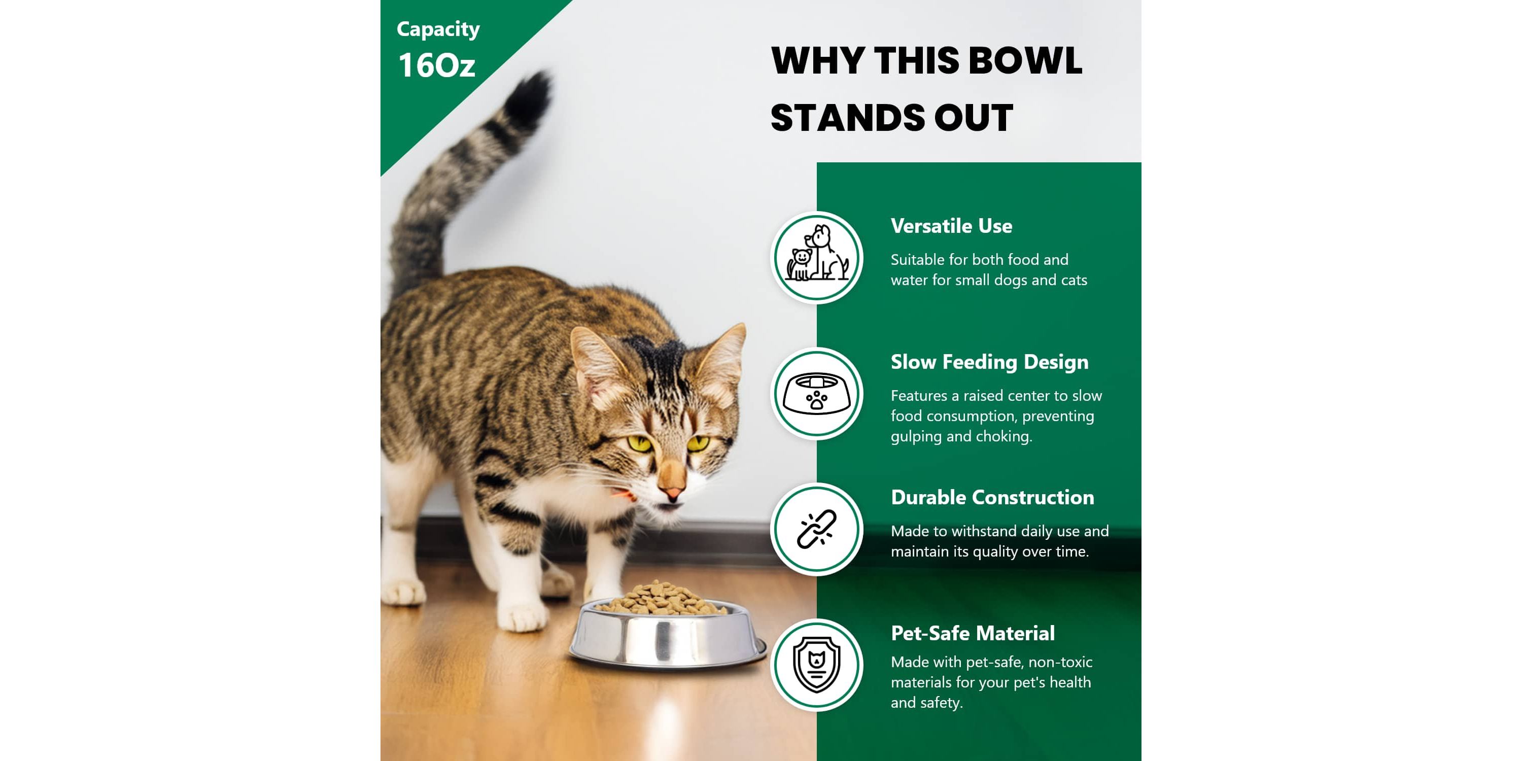 2 Pack Anti Ant Stainless Steel Non Skid Pet Bowl for Dog or Cat - 16 oz - 2 cup