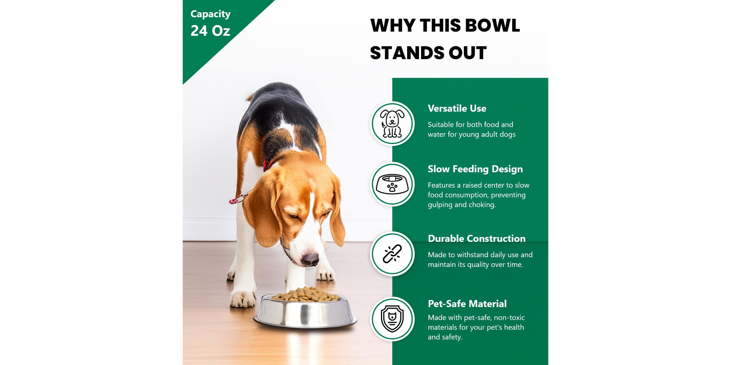 2 Pack Anti Ant Stainless Steel Non Skid Pet Bowl for Dog or Cat - 24 oz - 3 cup