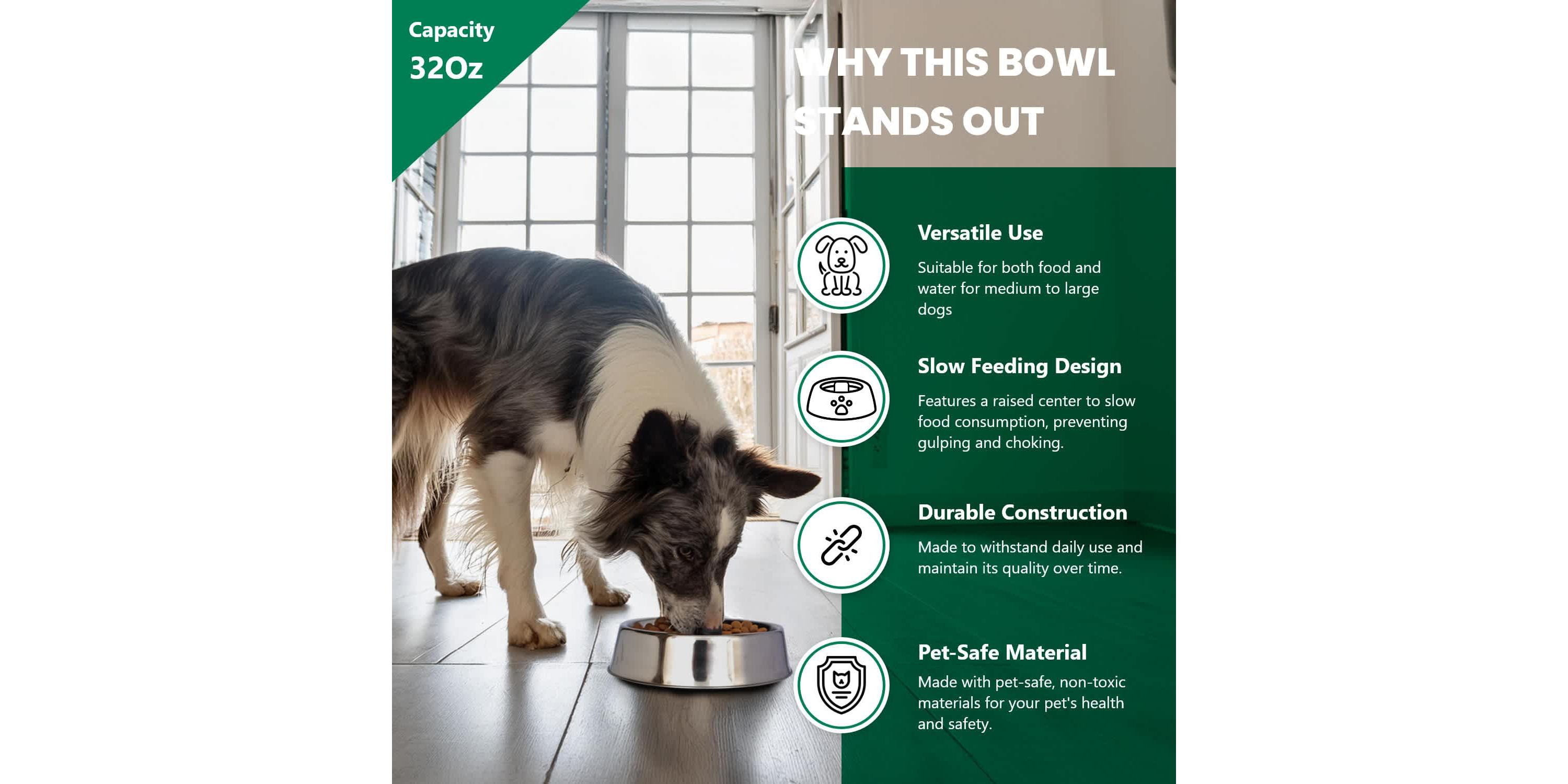 2 Pack Anti Ant Stainless Steel Non Skid Pet Bowl for Dog or Cat - 32 oz - 4 cup