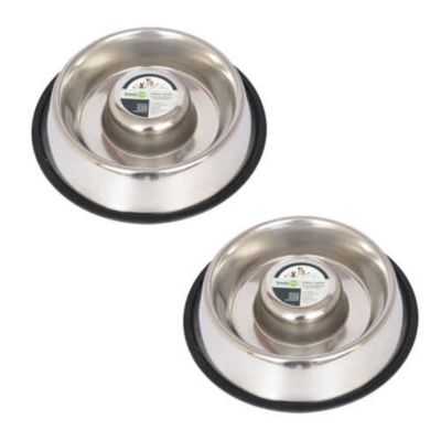 Iconic Pet 2 Pack Slow Feed Stainless Steel Pet Bowl for Dog or Cat - Small - 12 oz