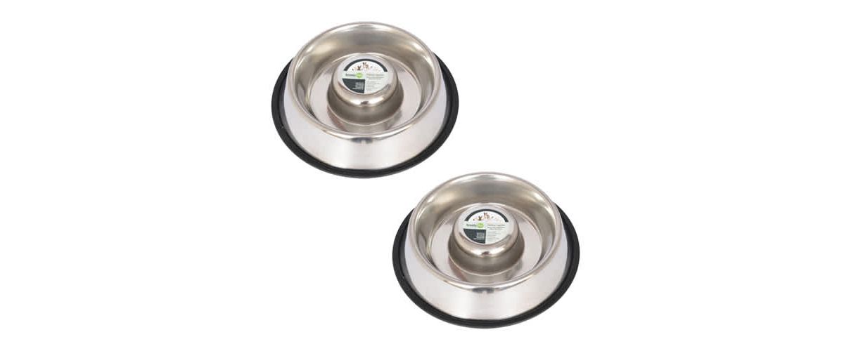 2 Pack Slow Feed Stainless Steel Pet Bowl for Dog or Cat - Large - 48 oz