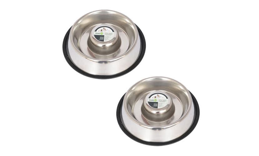 2 Pack Slow Feed Stainless Steel Pet Bowl for Dog or Cat - Large - 48 oz