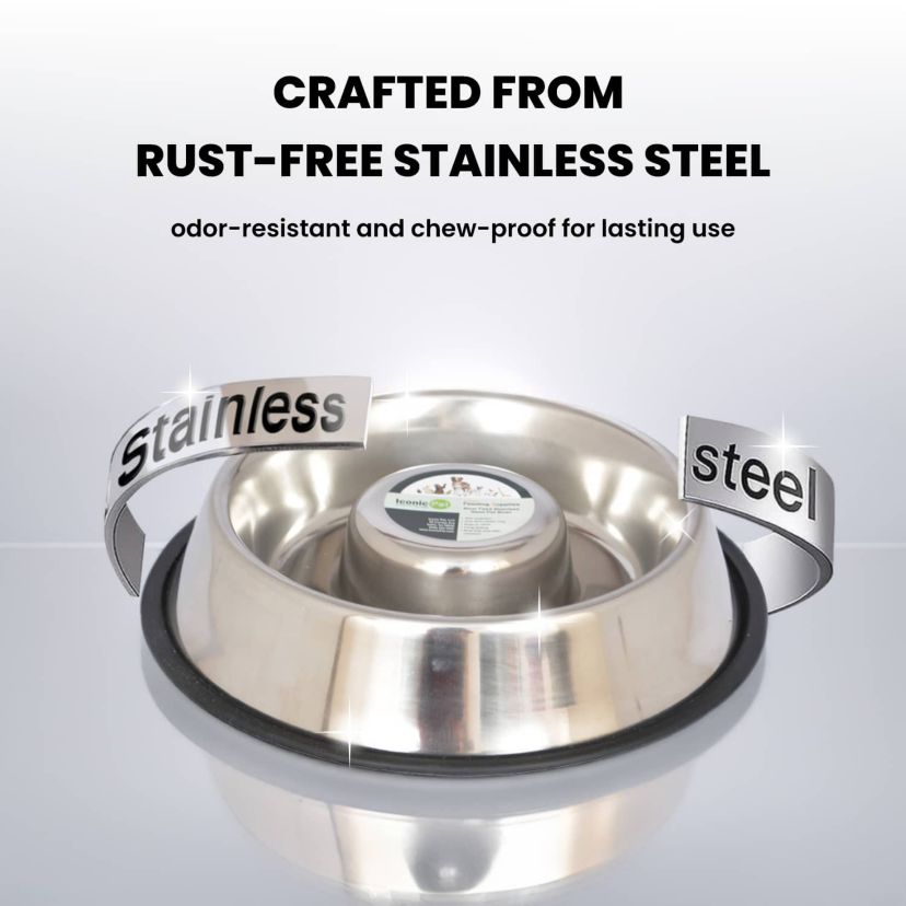 2 Pack Slow Feed Stainless Steel Pet Bowl for Dog or Cat - Large - 48 oz