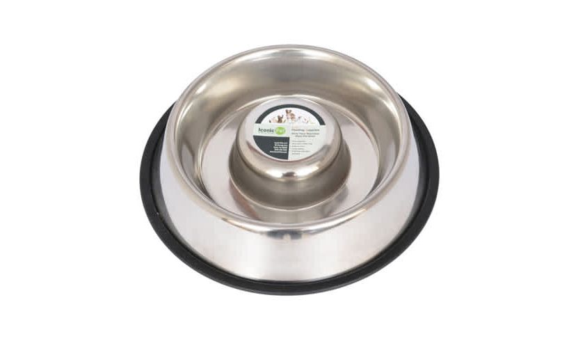 2 Pack Slow Feed Stainless Steel Pet Bowl for Dog or Cat - Large - 48 oz
