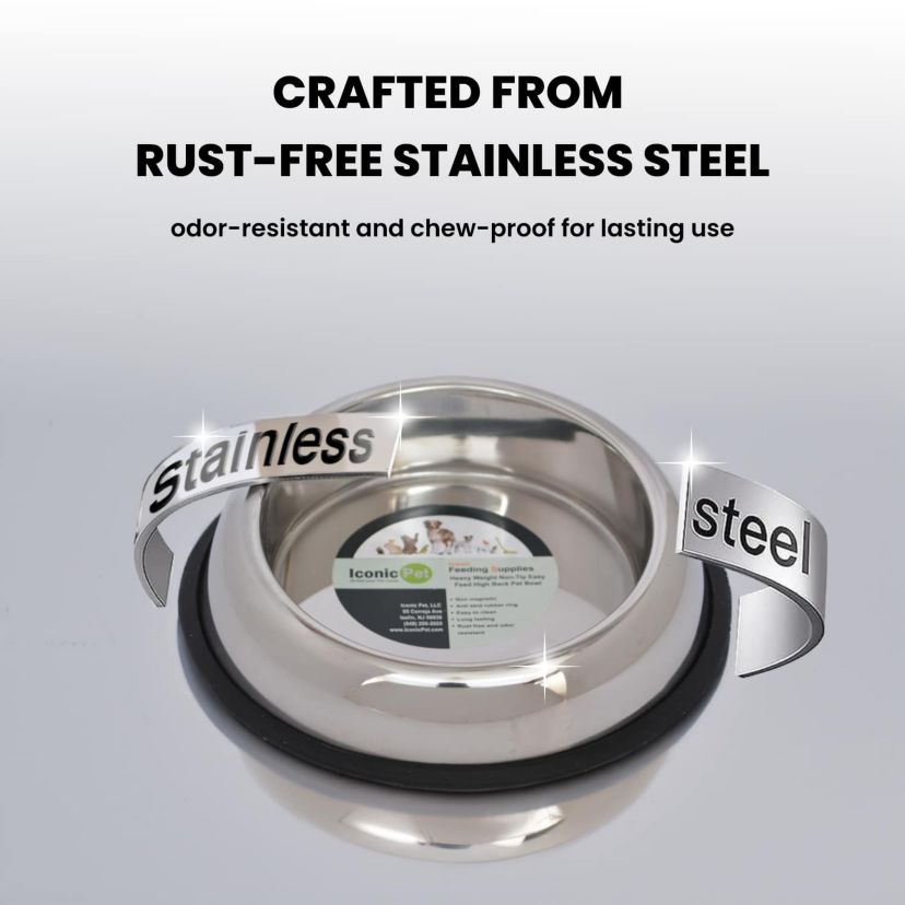 2 Pack Heavy Weight Non-Skid Easy Feed High Back Pet Bowl for Dog or Cat - 8 oz - 1 cup