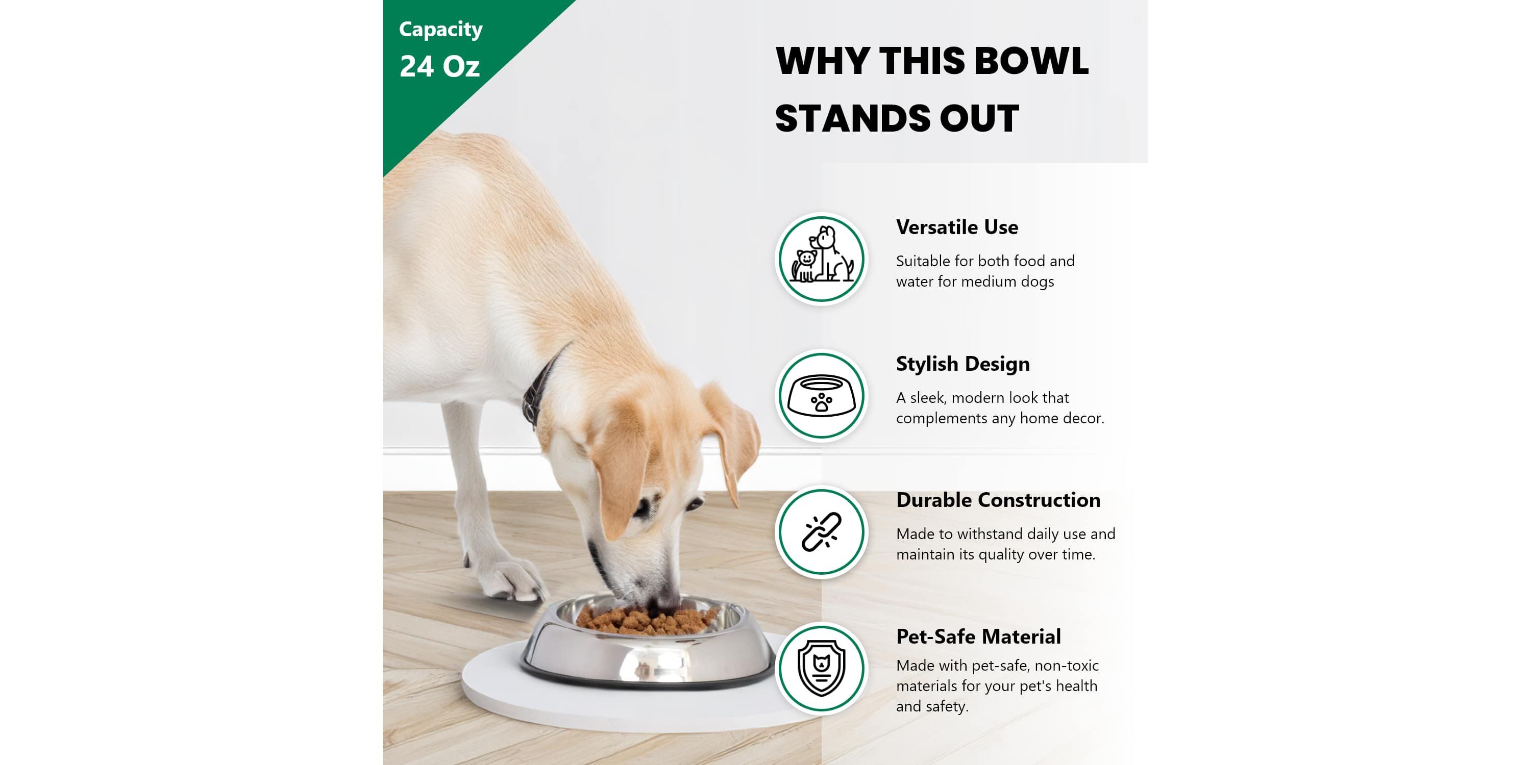 2 Pack Heavy Weight Non-Skid Easy Feed High Back Pet Bowl for Dog or Cat - 24 oz - 3 cup