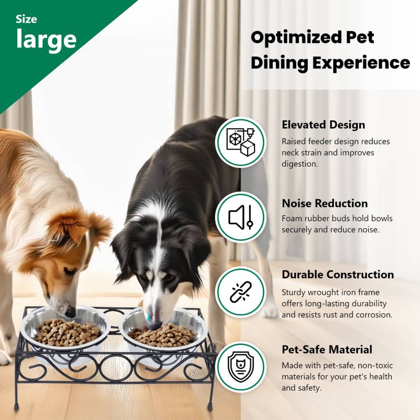 Elevated  wired pet double diner-large