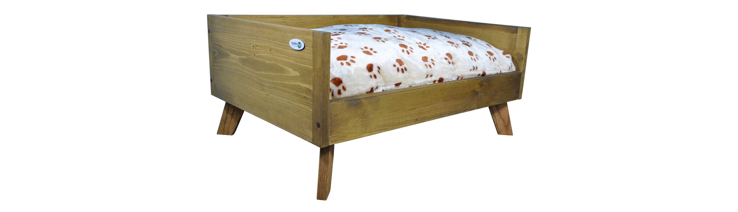 Sassy Paws Raised Wooden Pet Bed with Removable Cushion - Rustic Brown - Medium