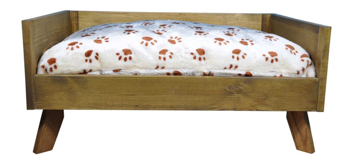 Sassy Paws Raised Wooden Pet Bed with Removable Cushion - Rustic Brown - Medium