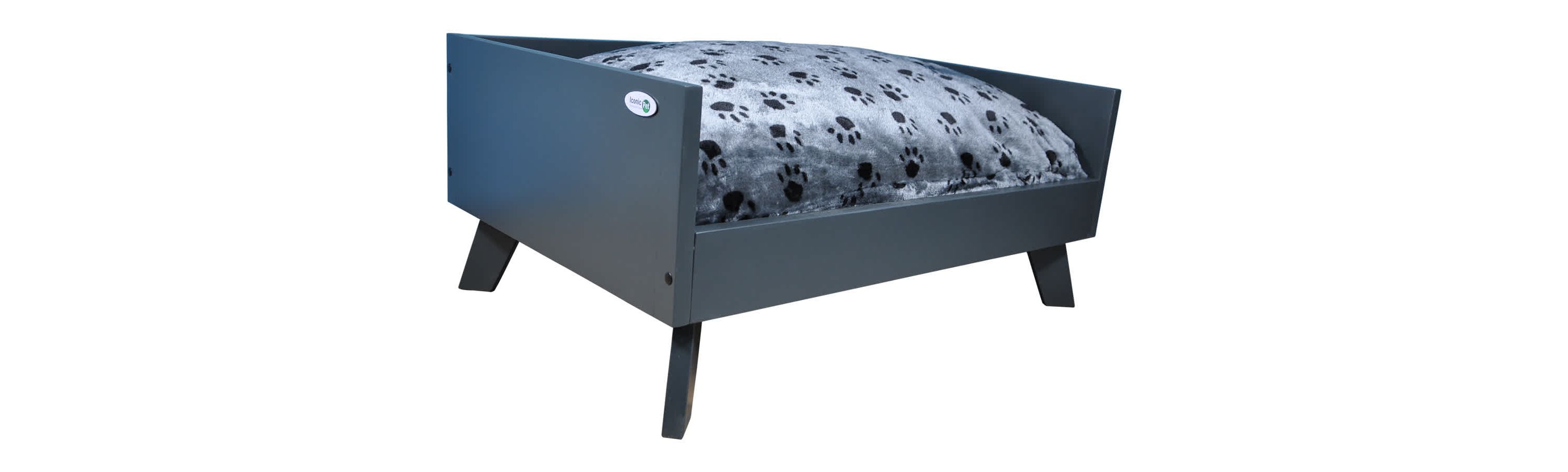 Sassy Paws Raised Wooden Pet Bed with Removable Cushion - Black - Medium