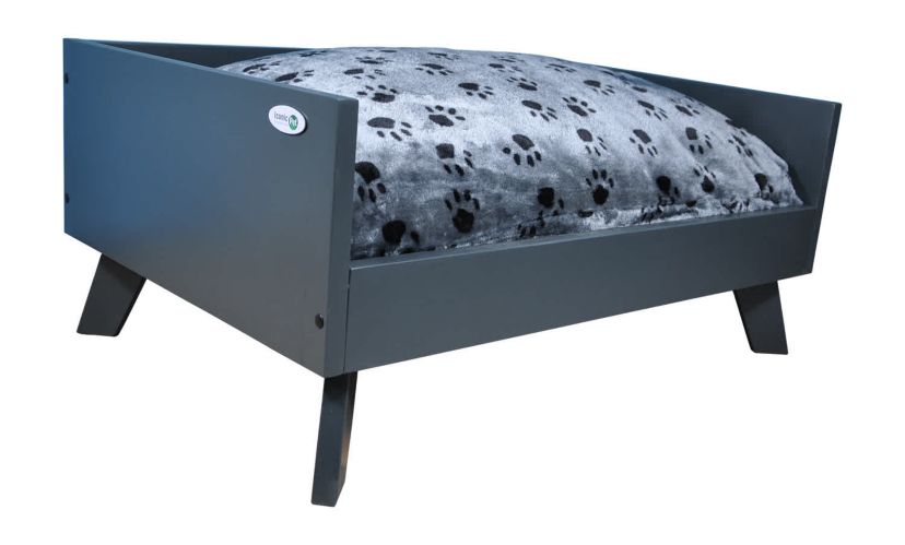 Sassy Paws Raised Wooden Pet Bed with Removable Cushion - Black - Medium
