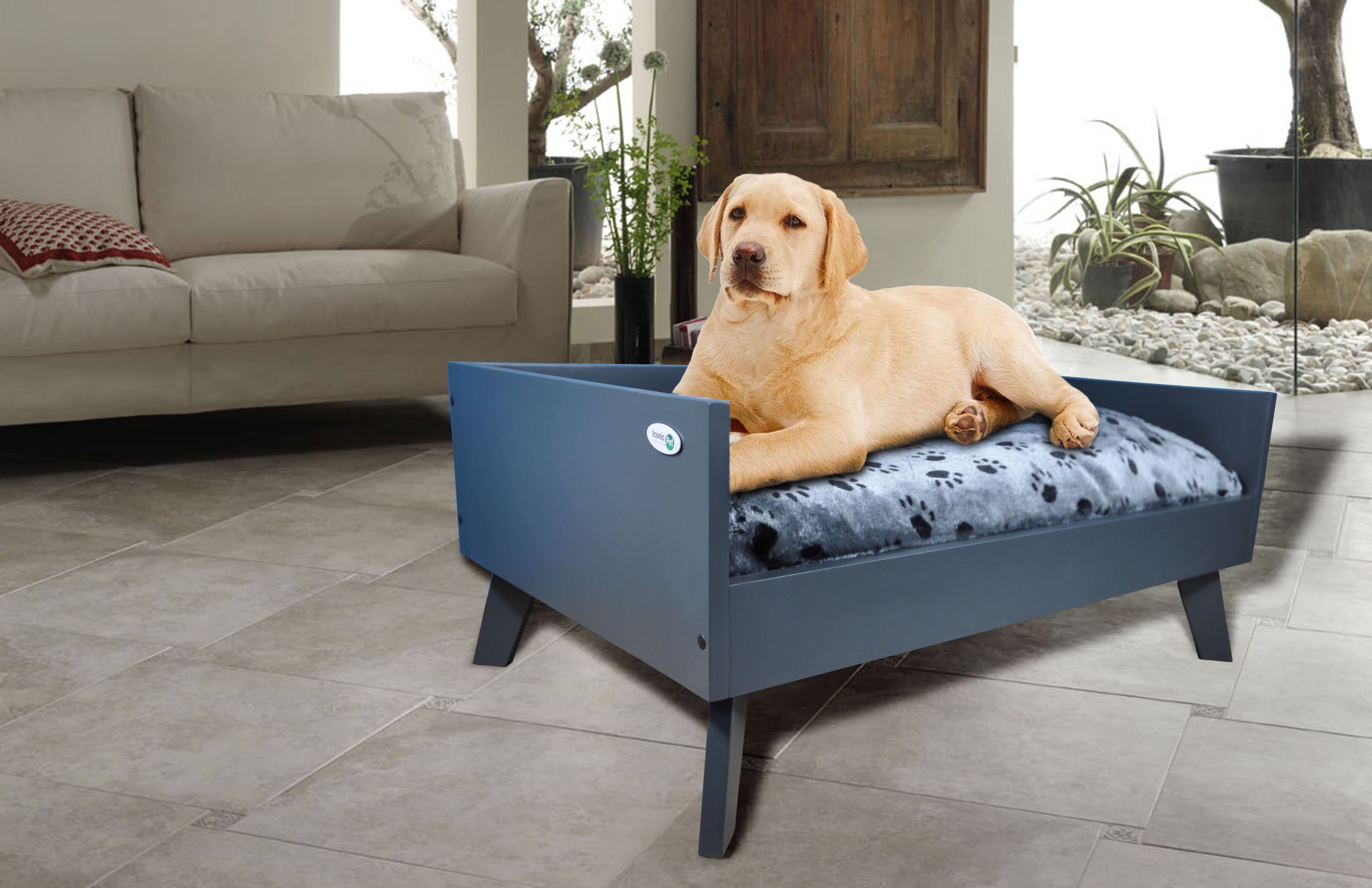 Sassy Paws Raised Wooden Pet Bed with Removable Cushion - Black - Medium