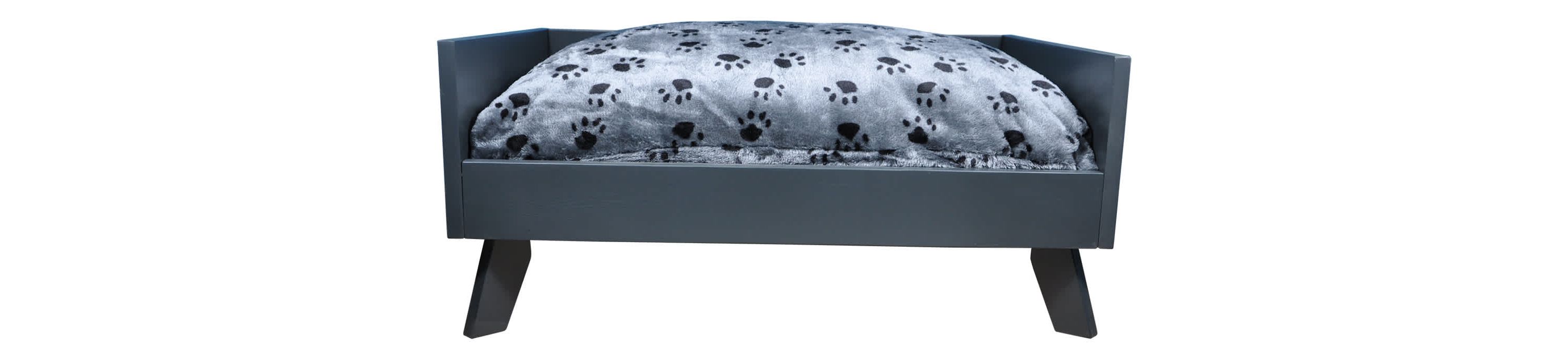 Sassy Paws Raised Wooden Pet Bed with Removable Cushion - Black - Medium