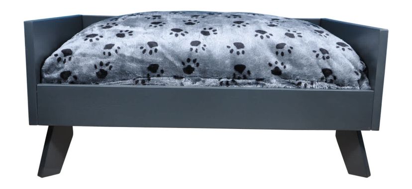 Sassy Paws Raised Wooden Pet Bed with Removable Cushion - Black - Medium