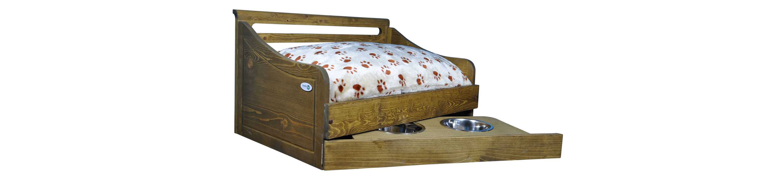 Sassy Paws Multipurpose Wooden Pet Bed with Feeder - Rustic Brown - Small