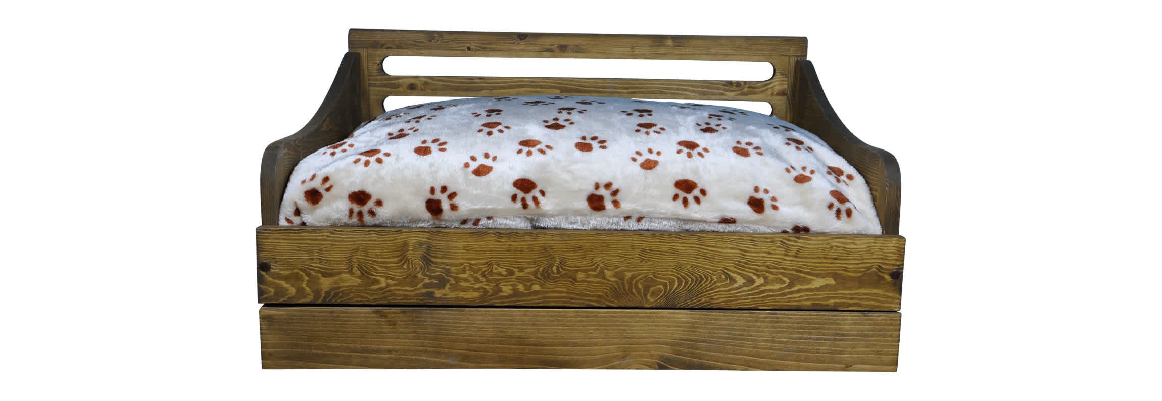 Sassy Paws Multipurpose Wooden Pet Bed with Feeder - Rustic Brown - Small