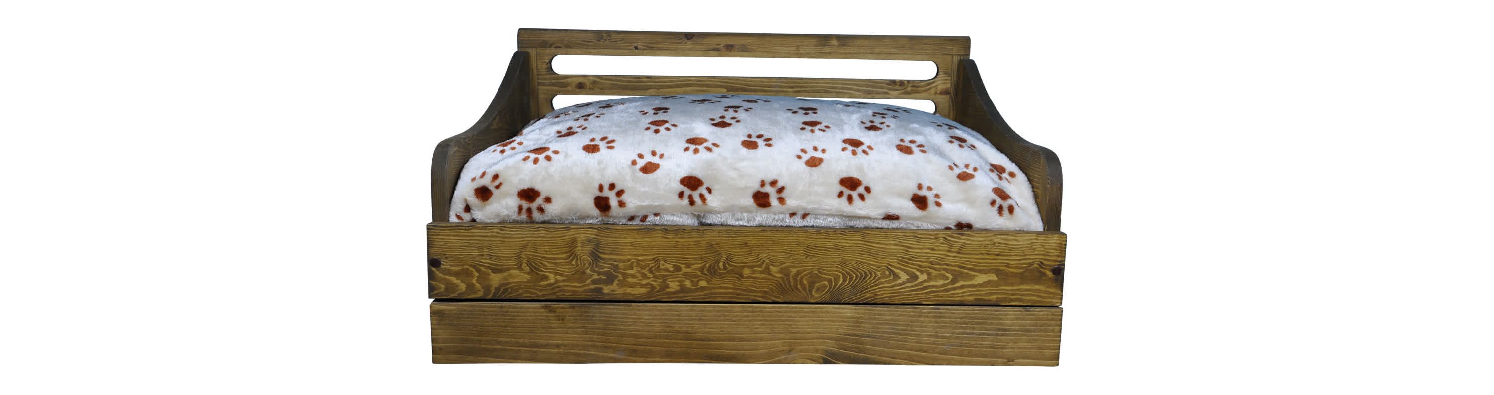 Sassy Paws Multipurpose Wooden Pet Bed with Feeder - Rustic Brown - Small