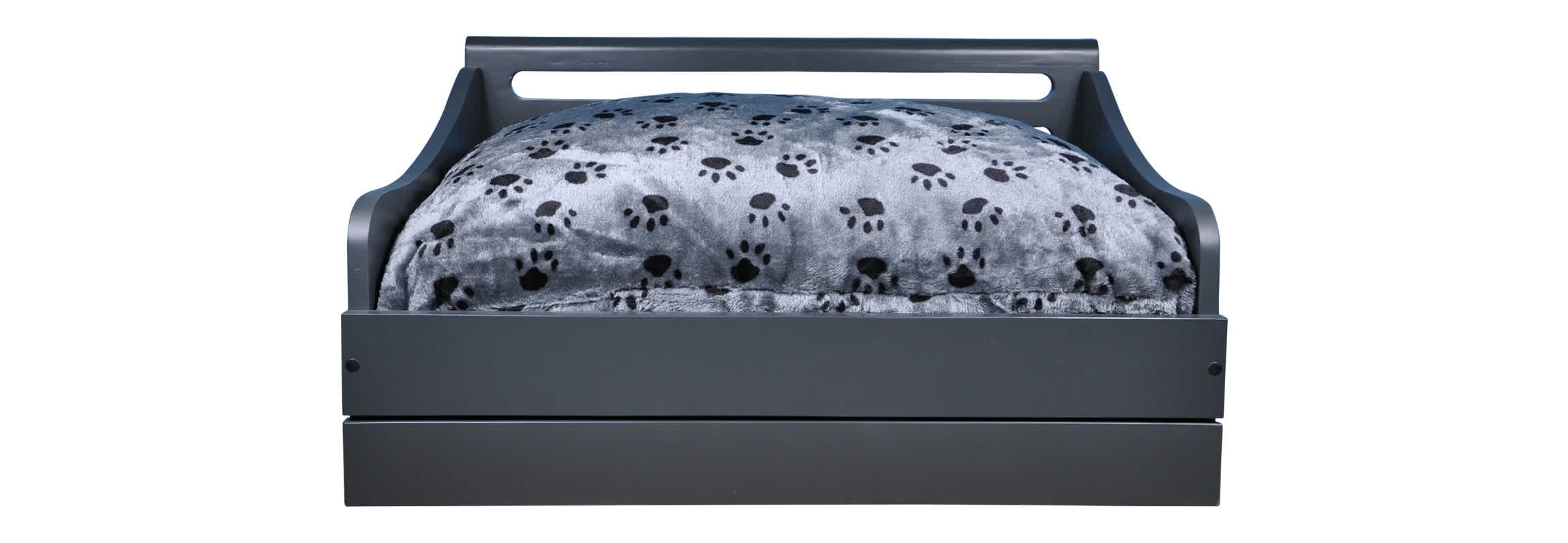 Sassy Paws Multipurpose Wooden Pet Bed with Feeder - Black - Small