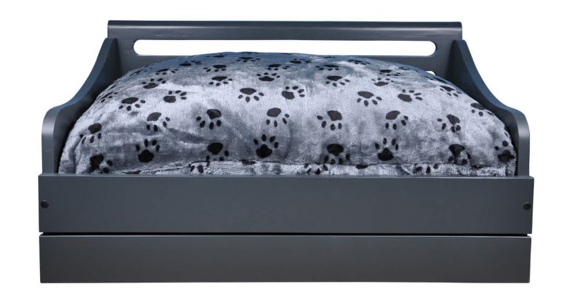 Sassy Paws Multipurpose Wooden Pet Bed with Feeder - Black - Small