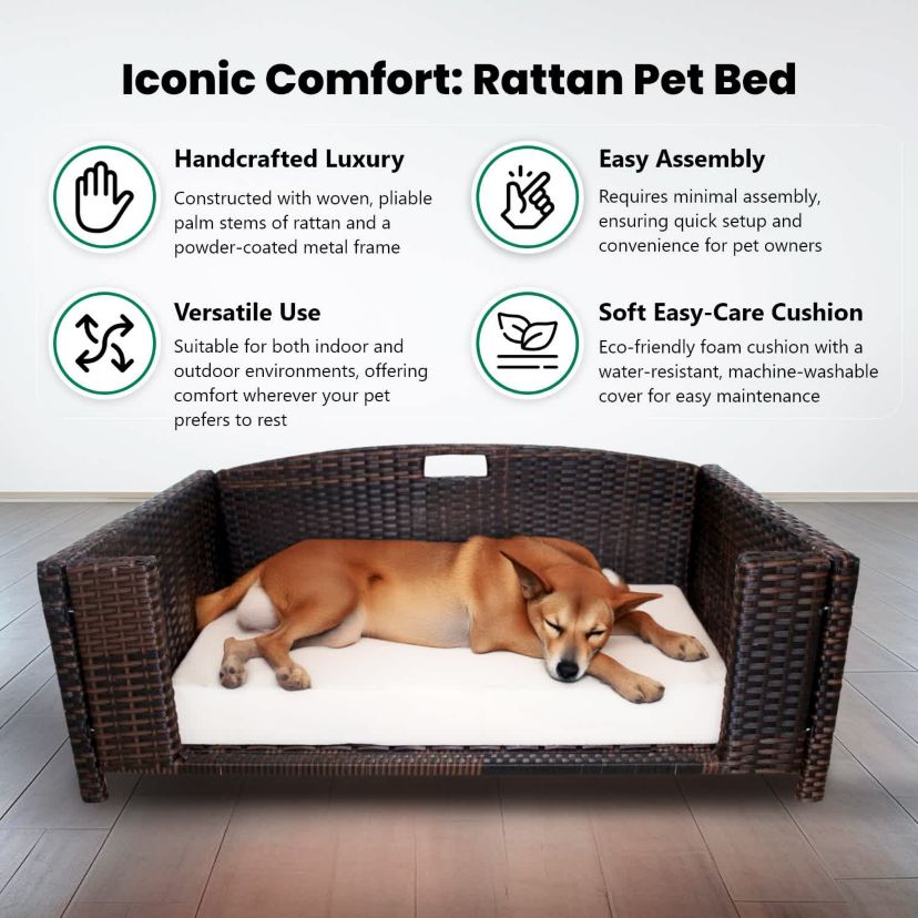Rattan Rectangular Pet Sofa - Medium