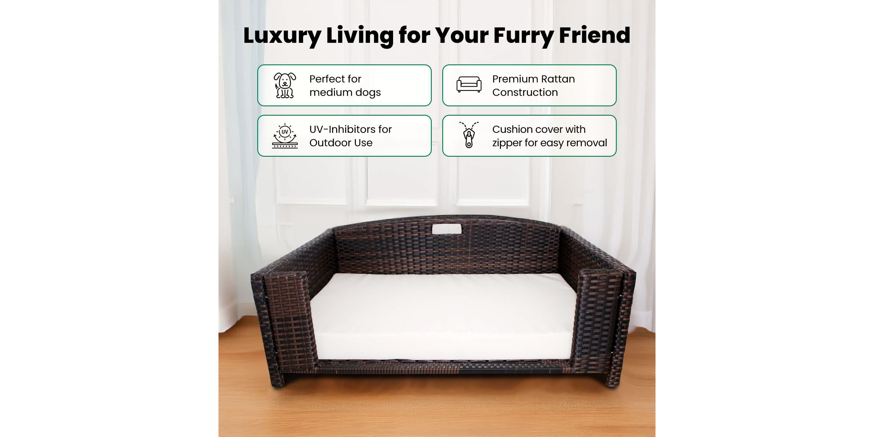 Rattan Rectangular Pet Sofa - Medium