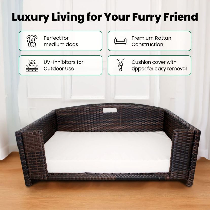Rattan Rectangular Pet Sofa - Medium