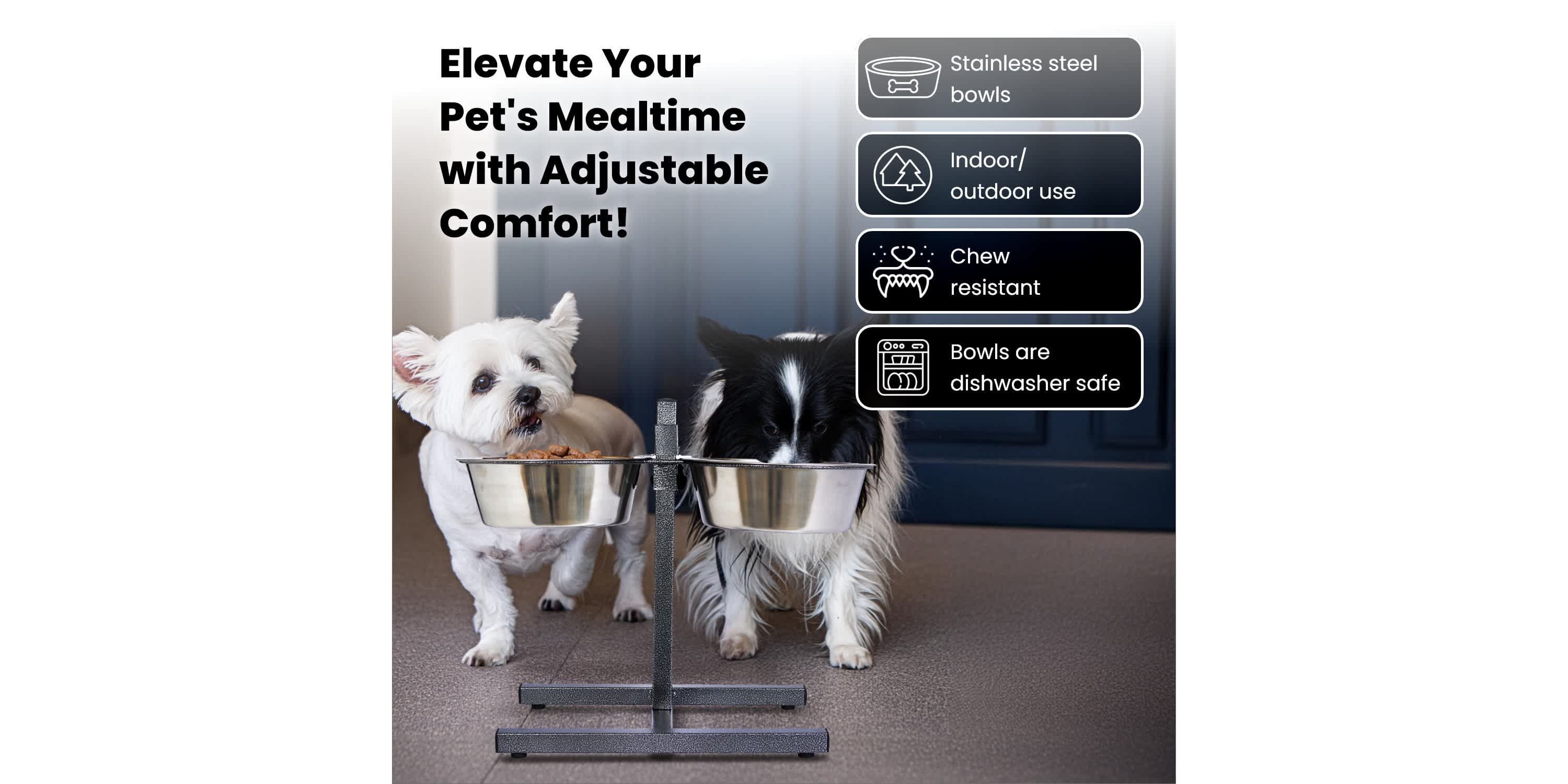 Adjustable Stainless Steel Pet Double Diner for Dog (H Design) (Small) - 2 Qt - 64 oz - 8 cup