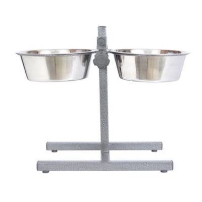Iconic Pet Adjustable Stainless Steel Pet Double Diner for Dog (H Design) (Medium) - 3 Qt - 96 oz - 12 cup
