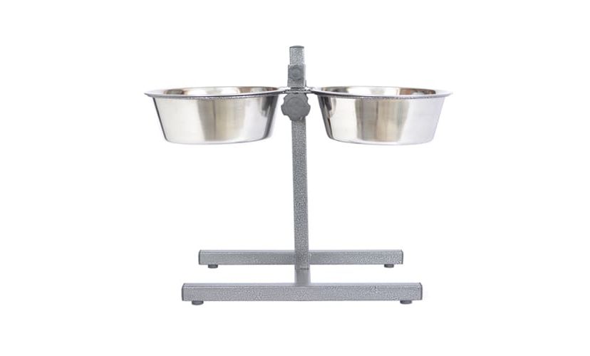 Adjustable Stainless Steel Pet Double Diner for Dog (H Design) (Large) - 5 Qt - 160 oz - 20 cup