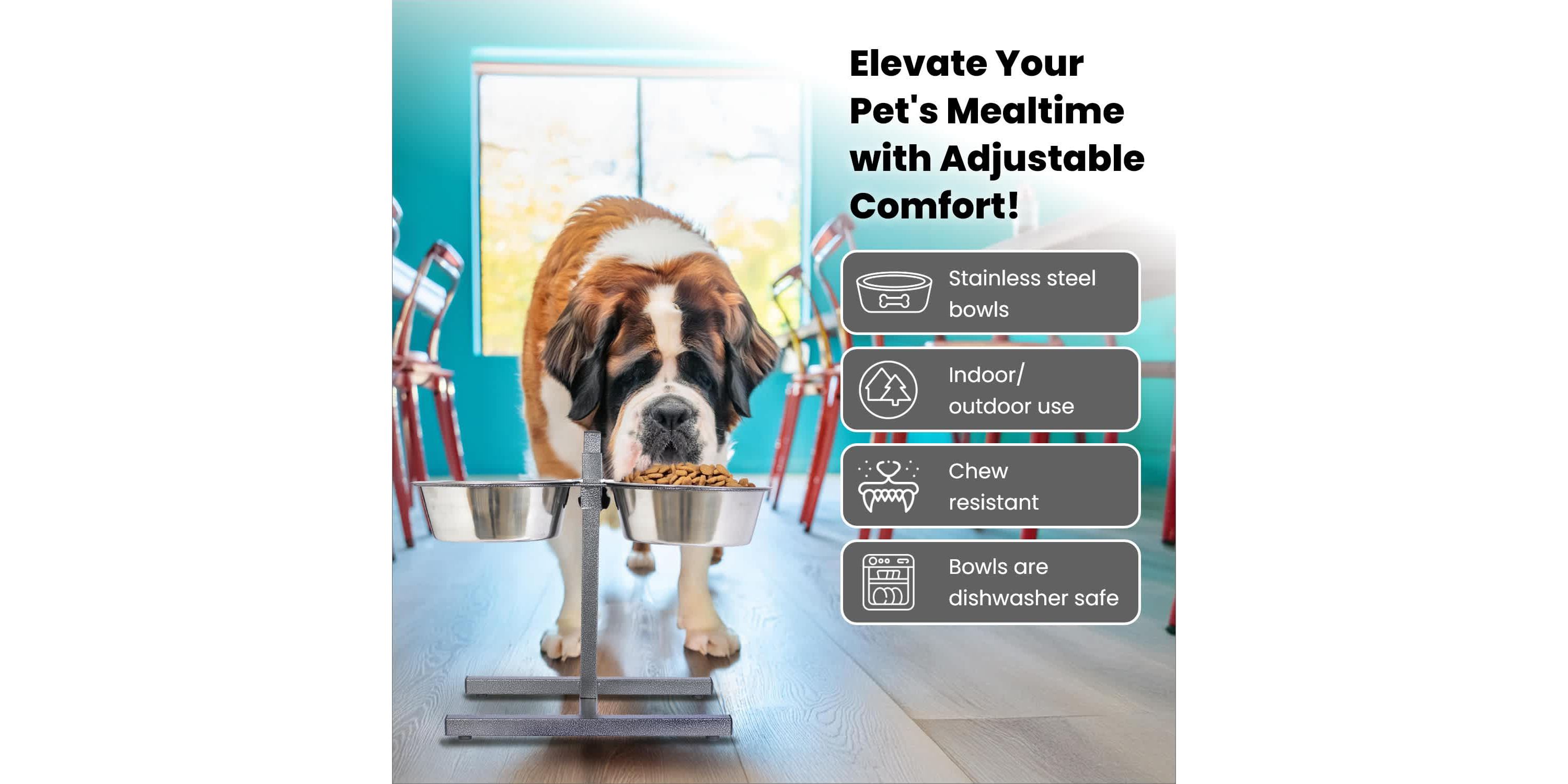 Adjustable Stainless Steel Pet Double Diner for Dog (H Design) (Large) - 5 Qt - 160 oz - 20 cup