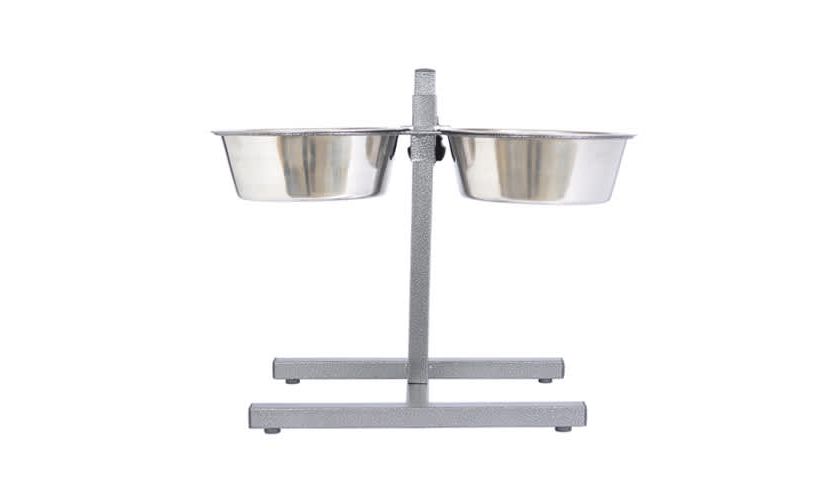 Adjustable Stainless Steel Pet Double Diner for Dog (H Design) (Large) - 5 Qt - 160 oz - 20 cup