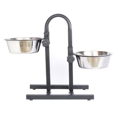 Iconic Pet Adjustable Stainless Steel Pet Double Diner for Dog (U Design)(Medium) - 3 Qt - 96 oz - 12 cup