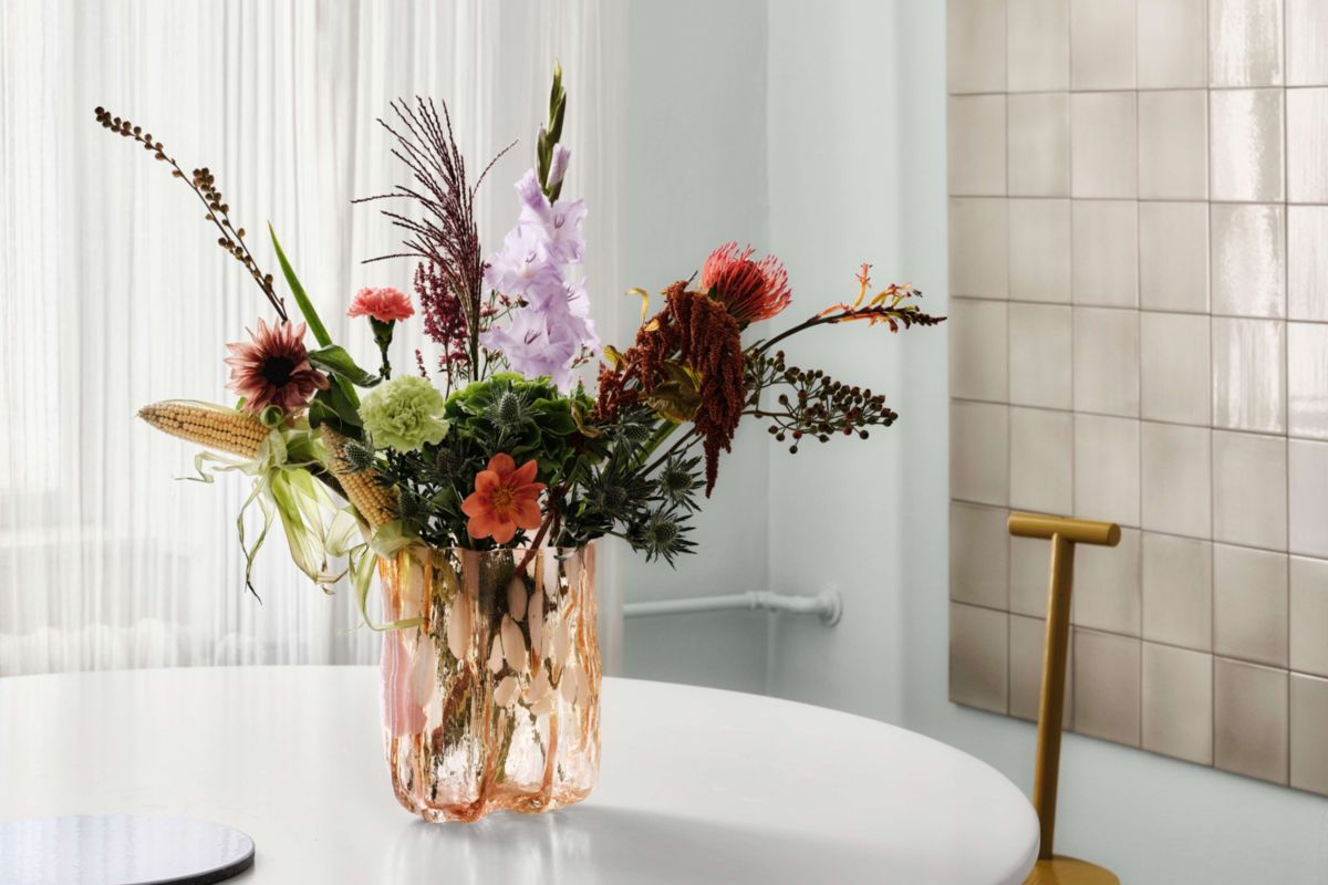 Crackle Vase Amber/Flamingo Tall