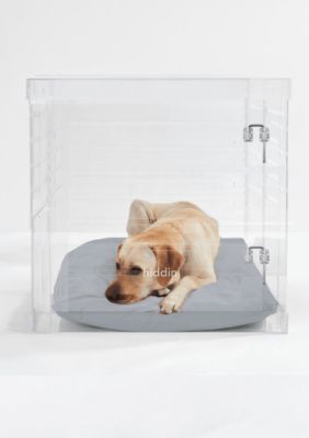 hiddin Large Clear View Pet Crate with Silver Latch, Grey