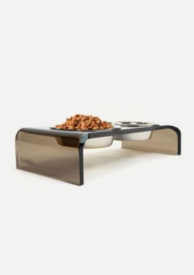 hiddin Small Bronze Double Bowl Elevated Pet Feeder, 1.5 cups, Silver