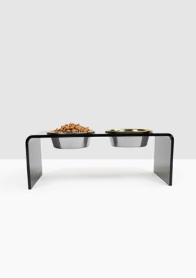 hiddin Medium Smoke Grey Double Bowl Elevated Pet Feeder, 3.5 cups, Silver