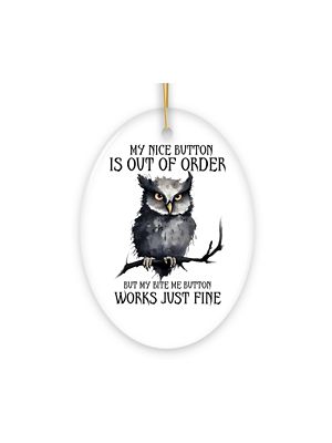 OrnamentallyYou Nice Button Out of Order Owl Ornament