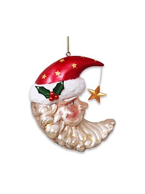 OrnamentallyYou Celestial Crescent Moon Santa Glass Ornament