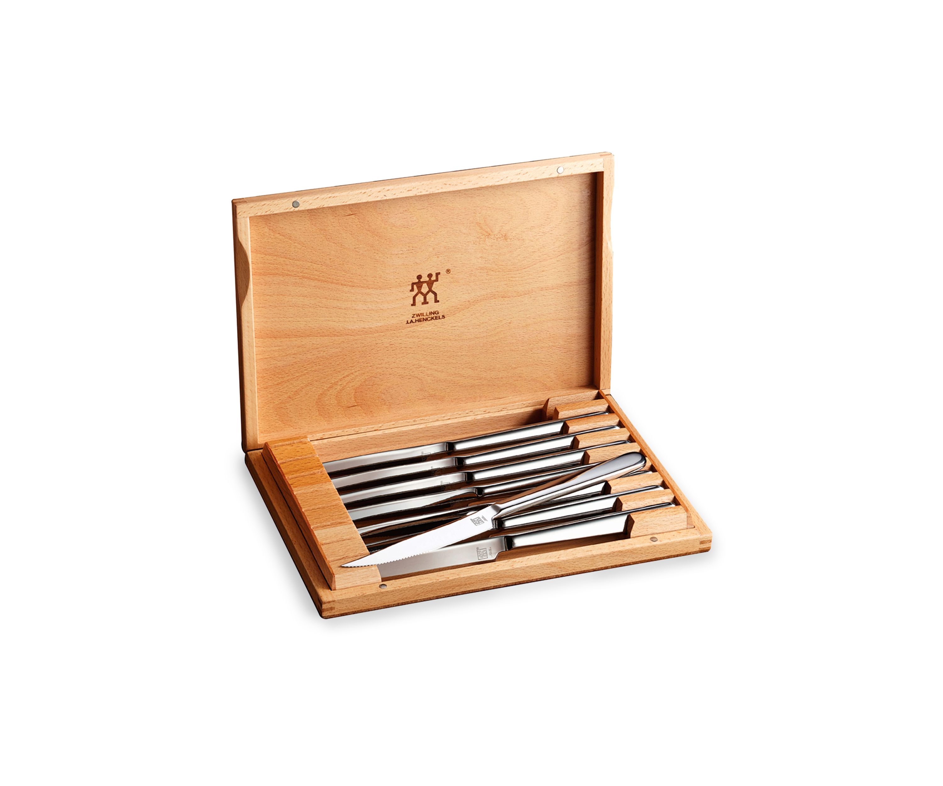 Set of 8 Piece Stainless Steel Steak Knives with Wood Presentation Case