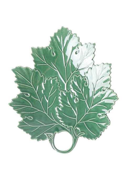 Sugar Leaf Majolica Figural Green Maple Leaf Plate