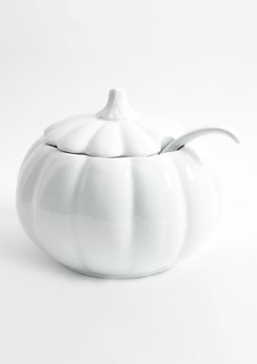 Ceramic White Pumpkin Figural Tureen With Lid And Ladle- Martha Stewart