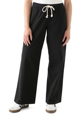 Vanilla Star Women's Poplin Wide Leg Pants, Black, Small