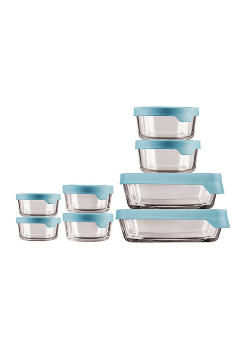 TrueSeal® Glass Food Storage Set with Mineral Blue Lids - Set of 8