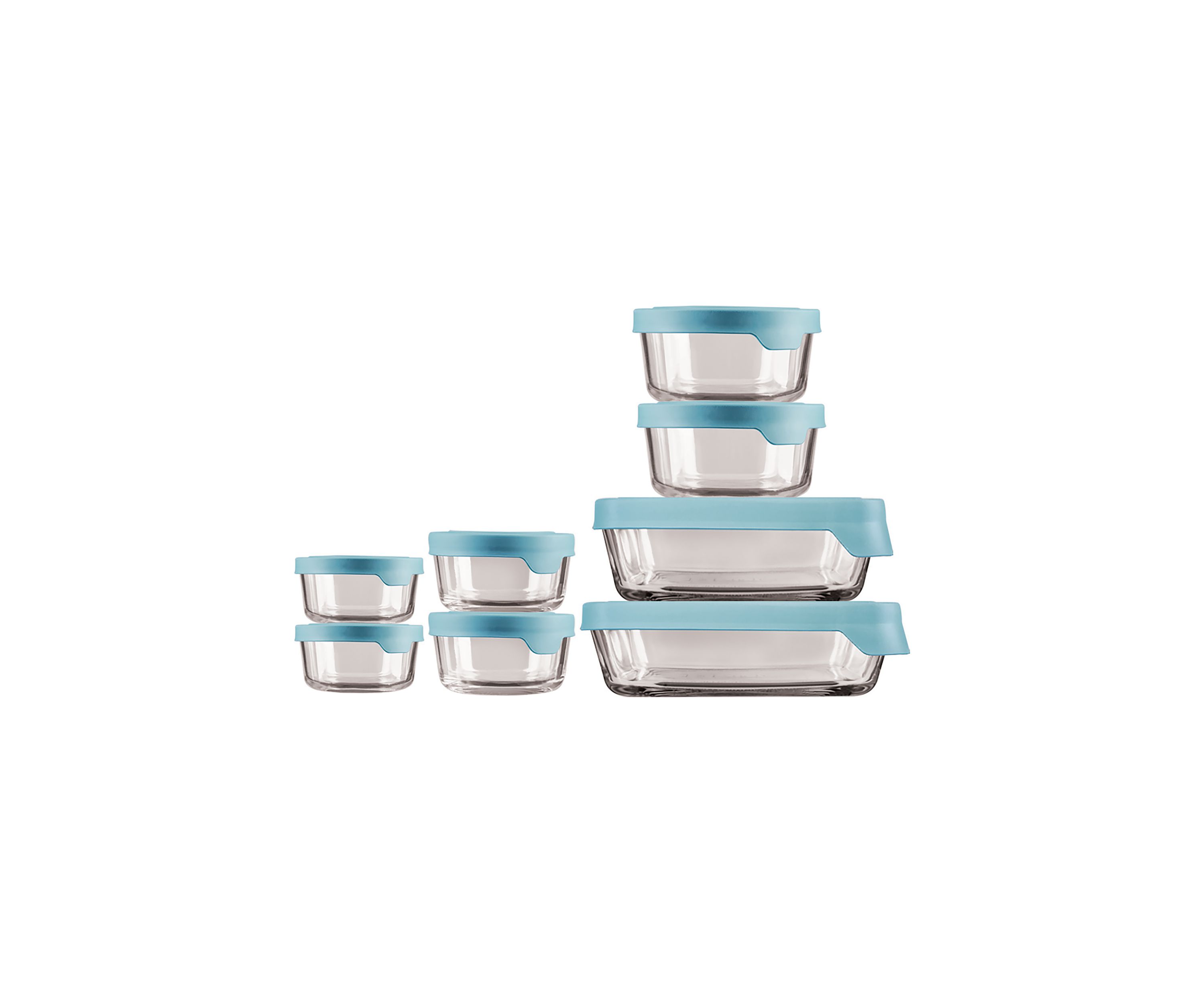 TrueSeal® Glass Food Storage Set with Mineral Blue Lids - Set of 8