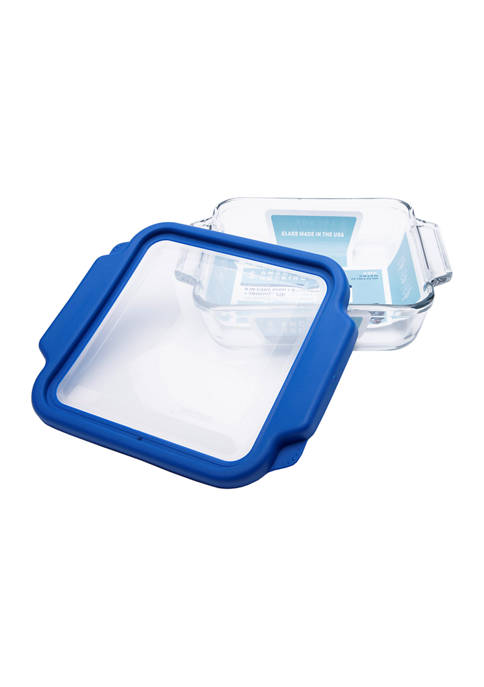 8 Inch Square Glass Cake Dish with Blueberry TrueFit™ Lid