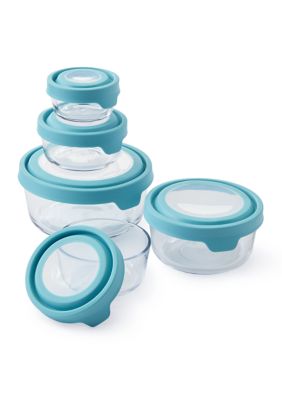 Anchor Hocking 10 Piece Round Food Storage with Mineral Blue TrueSeal Lid, Light Blue