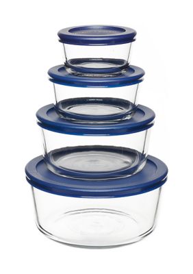 6-piece Round Glass Food Storage Container Set with Blue Lids