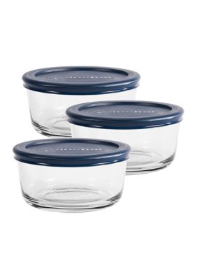 Anchor Hocking 18 Piece Round Glass Food Storage Navy BPA-Free Snugfit Lids, Space Saving Meal Prep Containers