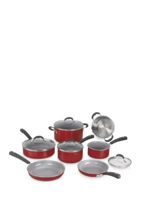 Cuisinart 11pc Ceramic Nonstick XT Cookware - Red Nonstick Cookware Set - Black 54C-11R