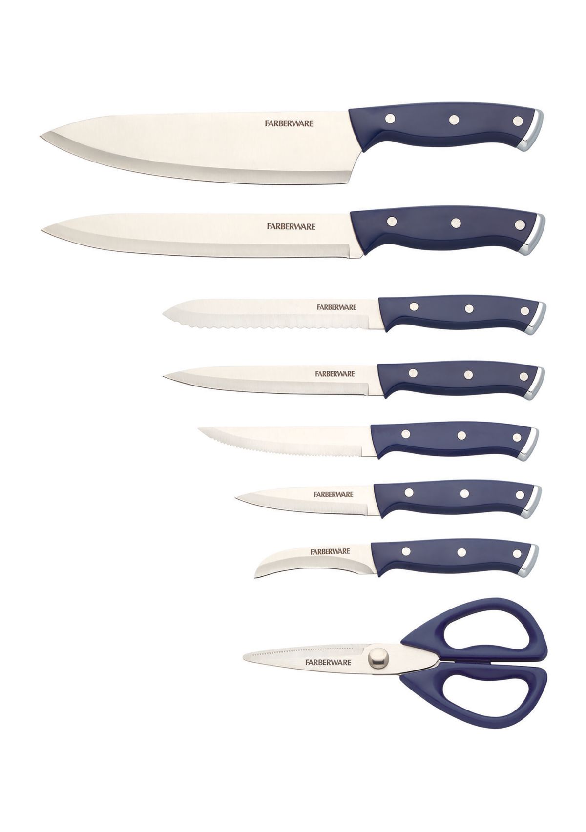 Triple Rivet Ink Blue Slim Cutlery Block Set with Built-In Edgekeeper® Sharpener